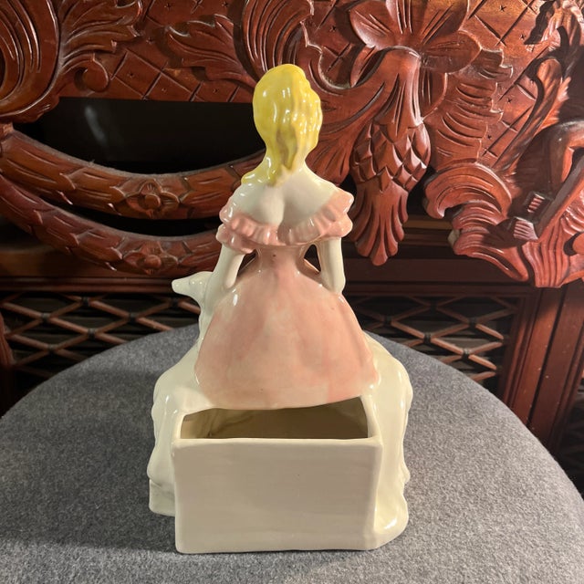 1940s 1940s Brayton Laguna Pottery Pink Lady With Dogs Planter For Sale - Image 5 of 12