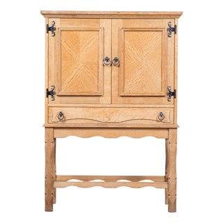 Small Brutalist Oak Cabinet with Brass Handles, Denmark, 1960s For Sale