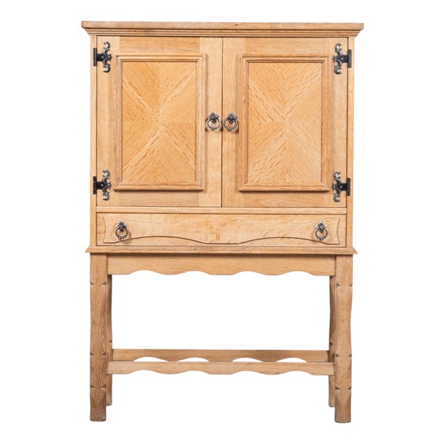 Small Brutalist Oak Cabinet with Brass Handles, Denmark, 1960s For Sale
