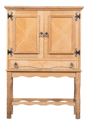 Small Brutalist Oak Cabinet with Brass Handles, Denmark, 1960s