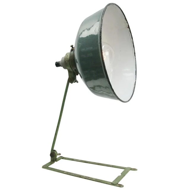 Vintage Industrial Green Metal Petrol Enamel Table Desk Light For Sale - Image 6 of 6