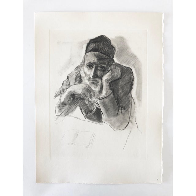 Paul Jeffay, Judaica Jewish Shtetl Etching Hasidic Rabbi Meditation Vintage Chassidic Print, c.1950's For Sale - Image 4 of 4