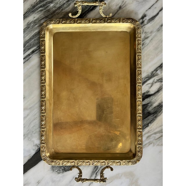 Vintage Lion Head & Rose Motif Brass Serving Tray For Sale - Image 10 of 12