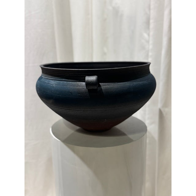 Rustic Vintage Double Handle Signed Large Pottery Bowl For Sale - Image 3 of 6