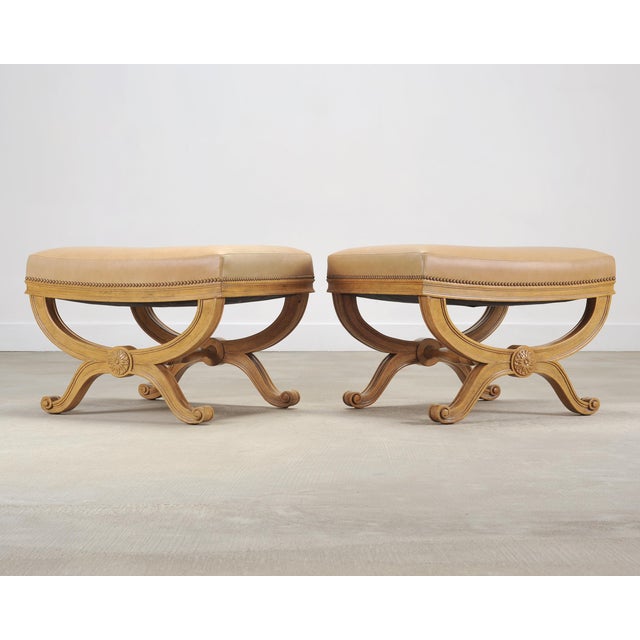 Neoclassical Pair of Michael Taylor Neoclassical Curule d'Orsay Ottoman Benches For Sale - Image 3 of 18