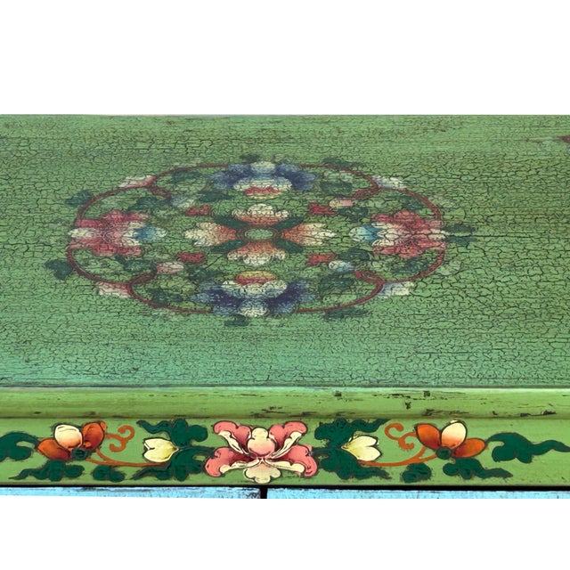 Tibetan Style Lime Green Blue Two Tigers End Table Nightstand For Sale In San Francisco - Image 6 of 12