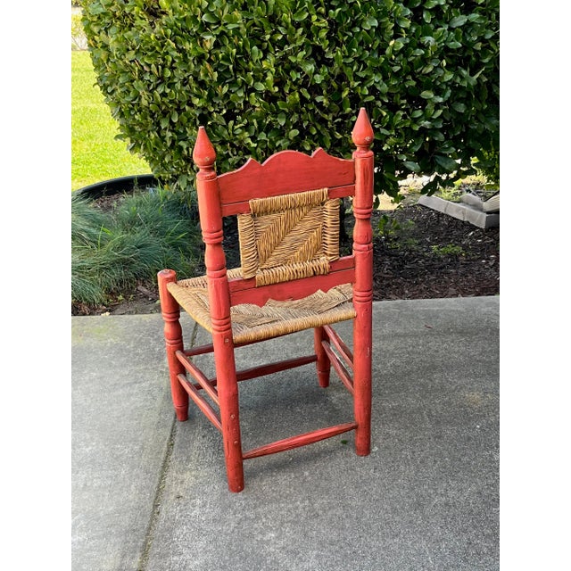 Mexican Rustic 1940s Mexican Low-Back Side Chair With Rush Seat & Back For Sale - Image 3 of 6