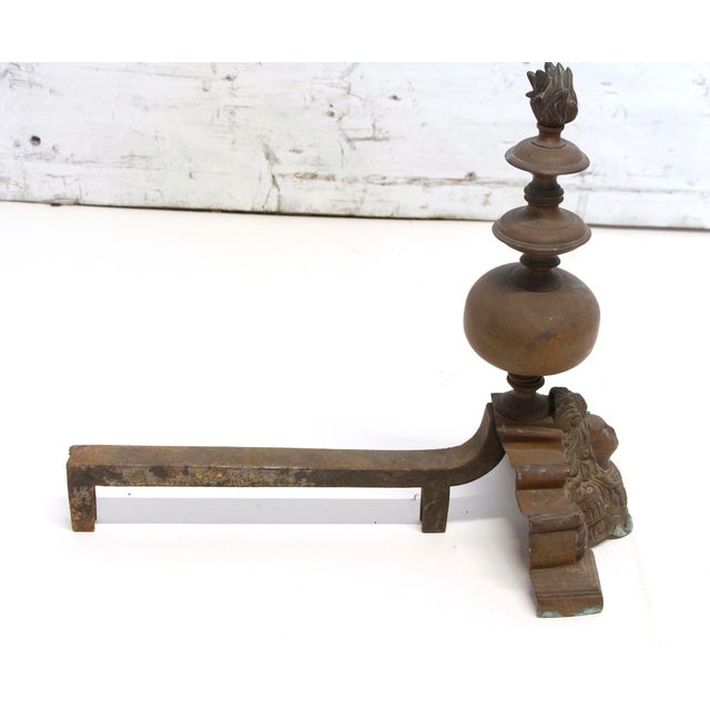 Metal Pair of Ornate French Bronze Figural Chenets Andirons For Sale - Image 7 of 8