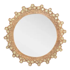 A Lime Glass and Resin Convex Mirror in the Manner of Line Vautrin's "Trèfle" Design.