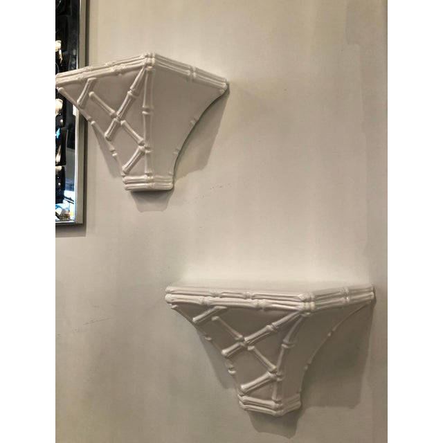 Vintage Chinoiserie Whites Lacquered Plaster Faux Bamboo Wall Shelf ...