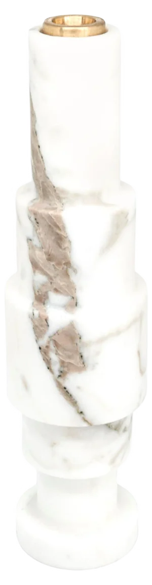 High Straight Unicolor Candleholder in White Carrara Marble