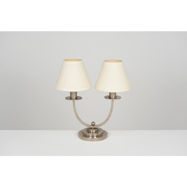 Metal Art Deco French Table Lamp in Nickel Plating, 1930 For Sale - Image 7 of 7