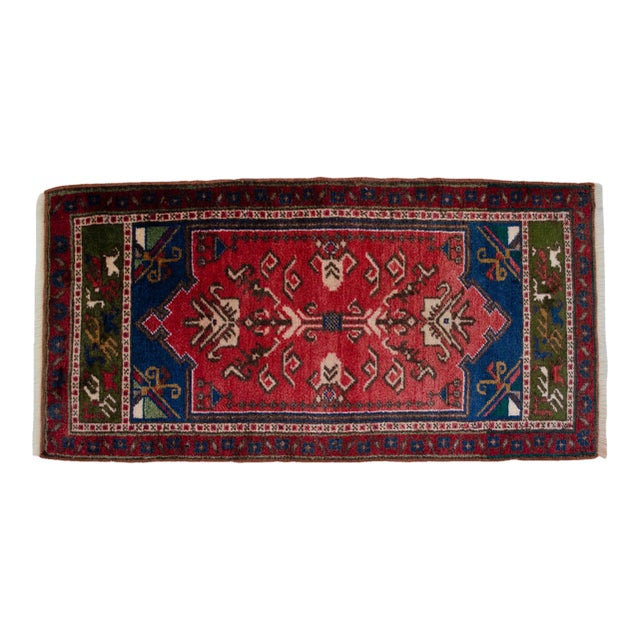 1970s Hand Knotted Turkish Rug Door Mat, Entryway Rug, Bath Mat, Kitchen Decor, Small Rug - 22″ × 44″ For Sale