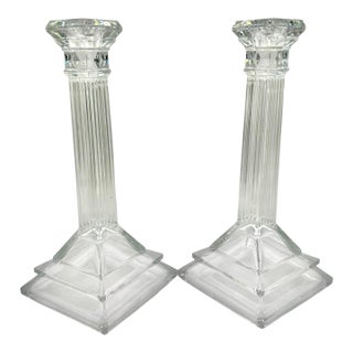 Vintage Crystal Glass Candlesticks With Twisted Column Design - A Pair For Sale