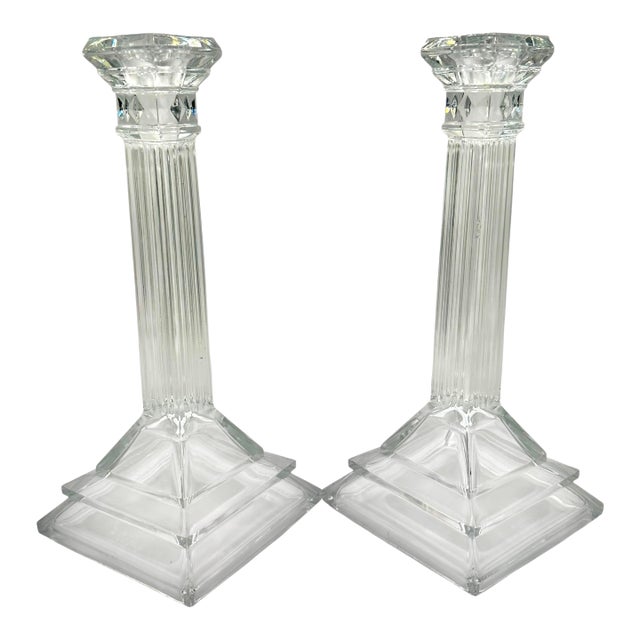 Vintage Crystal Glass Candlesticks With Twisted Column Design - A Pair For Sale