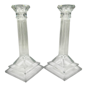 Vintage Crystal Glass Candlesticks With Twisted Column Design - A Pair