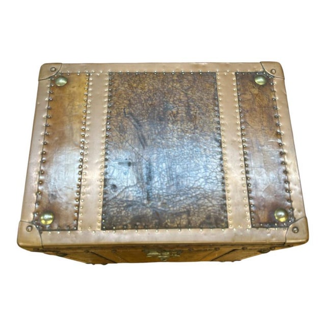 Vintage Campaign Luggage Trunk Leather Side Table For Sale - Image 6 of 18