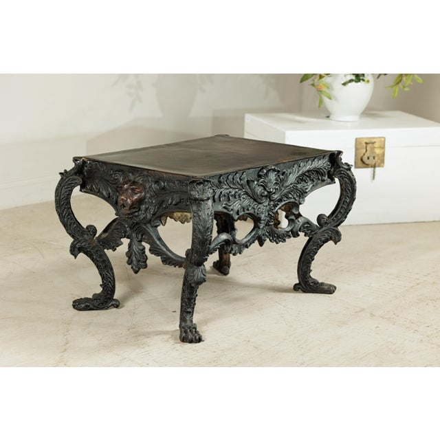 Late 20th Century Bronze Table with Sculpted Lion Heads, Paw Feet, and Ornate Foliage Detailing For Sale - Image 17 of 18