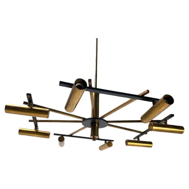 Mid-Century Ceiling Light in Brass & Metal from Stilnovo, Italy, 1950s For Sale