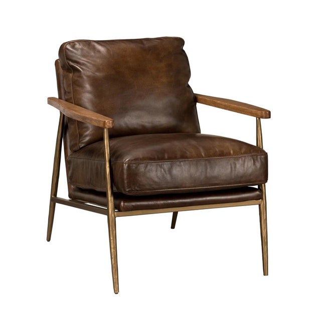 Wood Chestnut Leather Accent Chair For Sale - Image 7 of 8