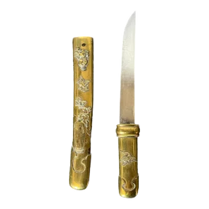 Vintage Brass Hunting Knife W/Brass Sheath