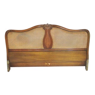 French Walnut Caned Kingsize Headboard For Sale