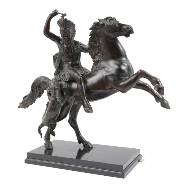 Bronze Sculpture of american Indian Fighting Off Mountain Lion For Sale