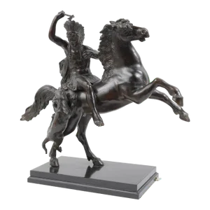 Bronze Sculpture of american Indian Fighting Off Mountain Lion