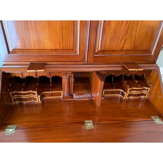 1990s Secretary Desk Armoire With Hand Carved Details For Sale - Image 4 of 10