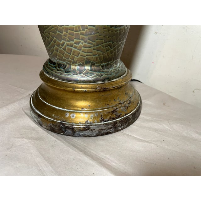 Large Vintage Handmade Iridescent Crackle Ceramic Zaccagnini Electric Table Lamp For Sale - Image 10 of 10