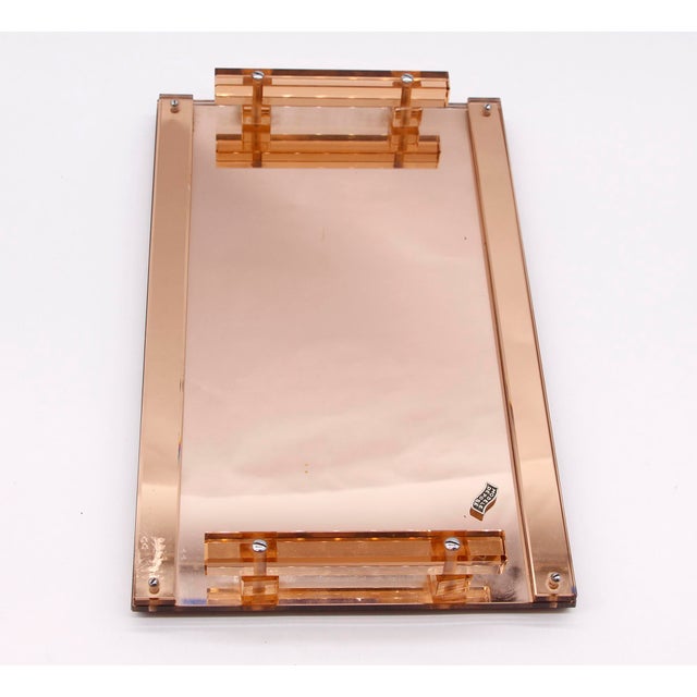 Wood European 1950s Lucite Translucent Orange Mirrored Tray For Sale - Image 7 of 10