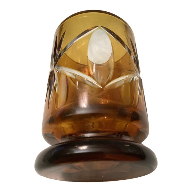 Vintage Amber – To~clear Could Pedestal Lowball Glass For Sale