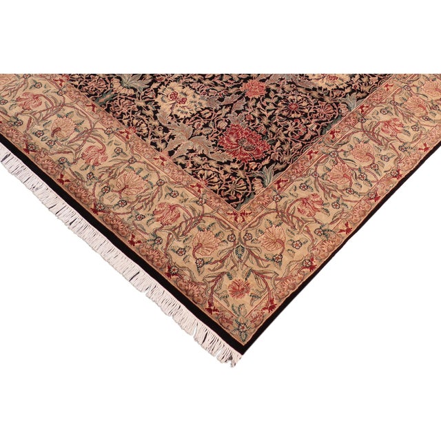 Shabby Chic Art Nouveau William Morris Pak-Persian Black/Beige Wool Rug - 8'1'' X 10'5'' For Sale - Image 3 of 9