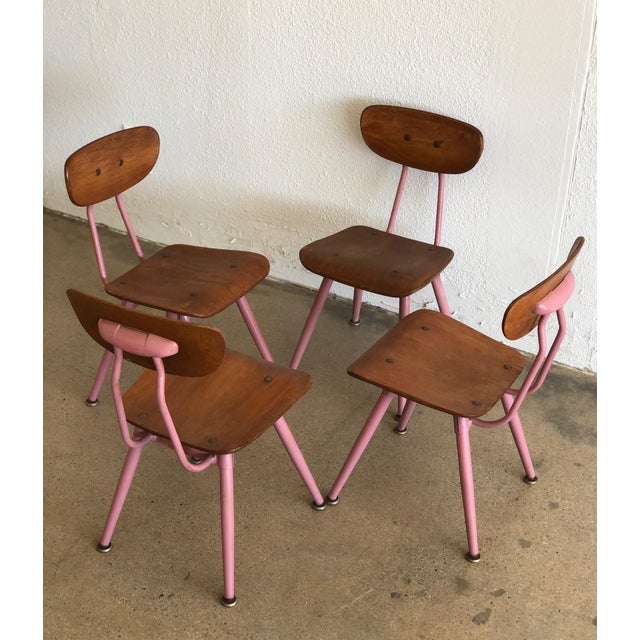 Set of MidCentury 1960s Classmates Four Vintage Pink and Wood Kids or