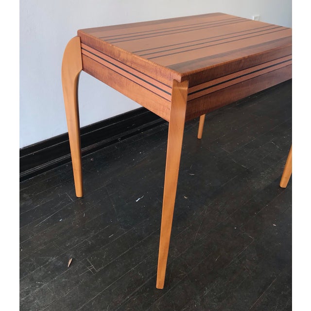 Studio Wooden Inlay Recomposed Dyed Koa Pear Woods Side Table For Sale In Chicago - Image 6 of 7