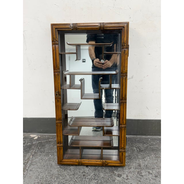 Asian Chinoiserie Wood Wall Mount Curio Cabinet, Vintage For Sale - Image 3 of 12