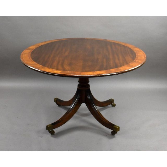 Edwardian Regency Style Mahogany & Satinwood Oval Dining Table, Circa 1910 A handsome Edwardian Regency style oval dining...