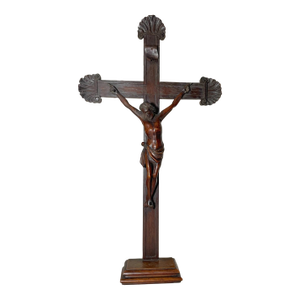 Antique 1700's Hand Carved Wood Religious Jesus Christ Crucifix Cross Sculpture