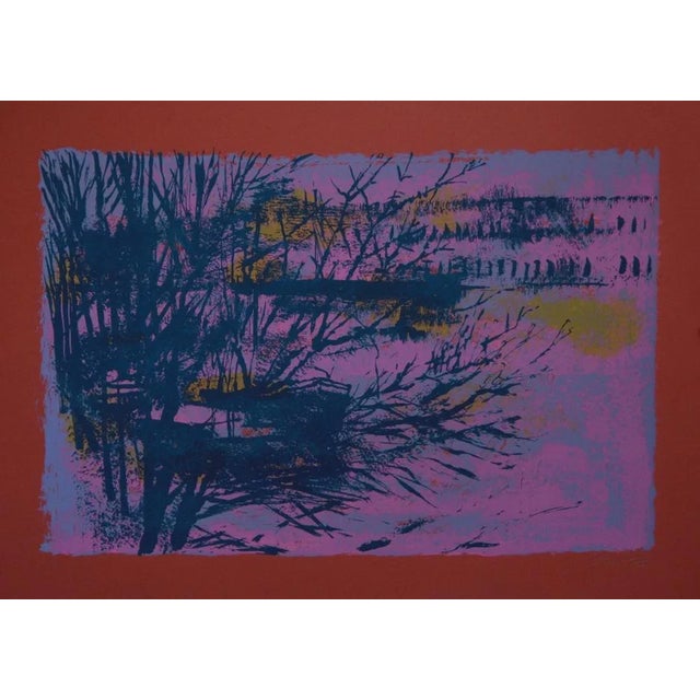 Nicola Simbari, Landscape on Red, Screen Print, 1976 For Sale