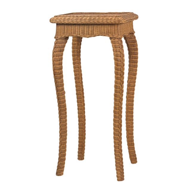 Vintage 1960s Tall Wicker Plant Stand W/ Wavy Cabriole Legs / Palm Beach Regency Pedestal For Sale - Image 4 of 17