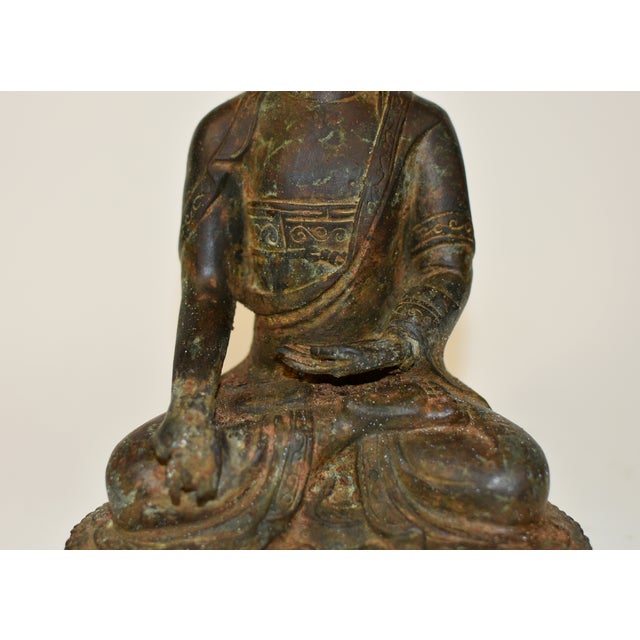 Brown Smiling Young Buddha Statue Bronze Antique For Sale - Image 8 of 13