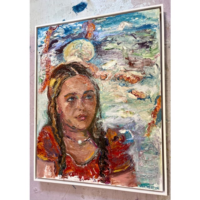 Wood "Anticipation", Original Oil Painting, Portrait of a Young Woman, Framed, by Van Ness For Sale - Image 7 of 10