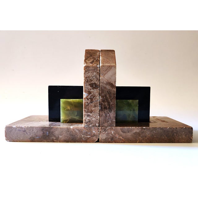 Stone Art Deco Bookends in Marble, 1940s, Set of 2 For Sale - Image 7 of 13