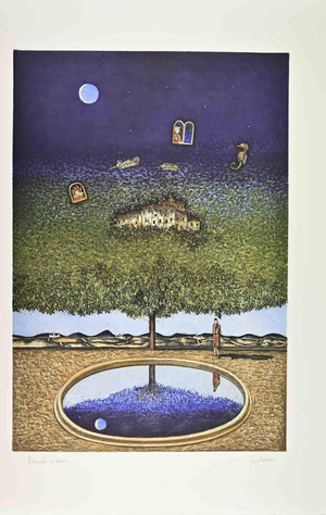 Franco Fortunato, Dreamlike Landscape with Tree, 1990s, Etching