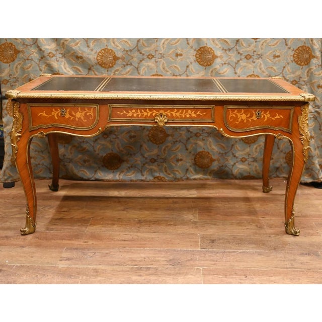 Bureau Plat French Inlay Desk Writing Table, 1920s For Sale - Image 15 of 15