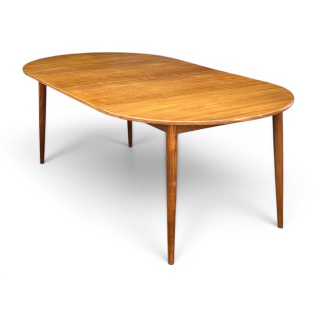 1960s Danish Modern Teak Expandable Oval Dining Table With Two Leaves For Sale - Image 4 of 13