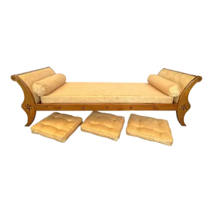 Vintage Neoclassical Continental Daybed With Inlaid Parquetry Stars and Moire Upholstery
