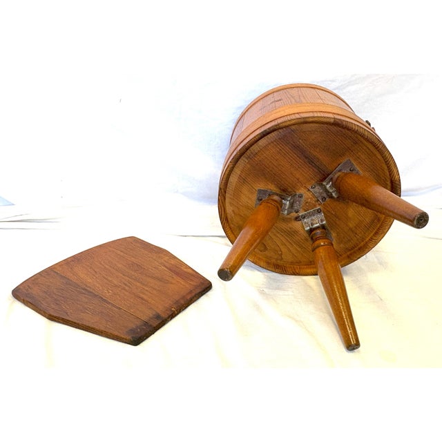 Mid Century Primitive Natural Oak Wooden Firkin Bucket With Handle For Sale - Image 10 of 12