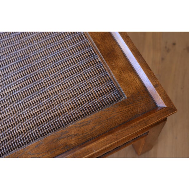 1950s MCM Hollywood Regency Pagoda Coffee Table With Rattan Accents For Sale - Image 10 of 13