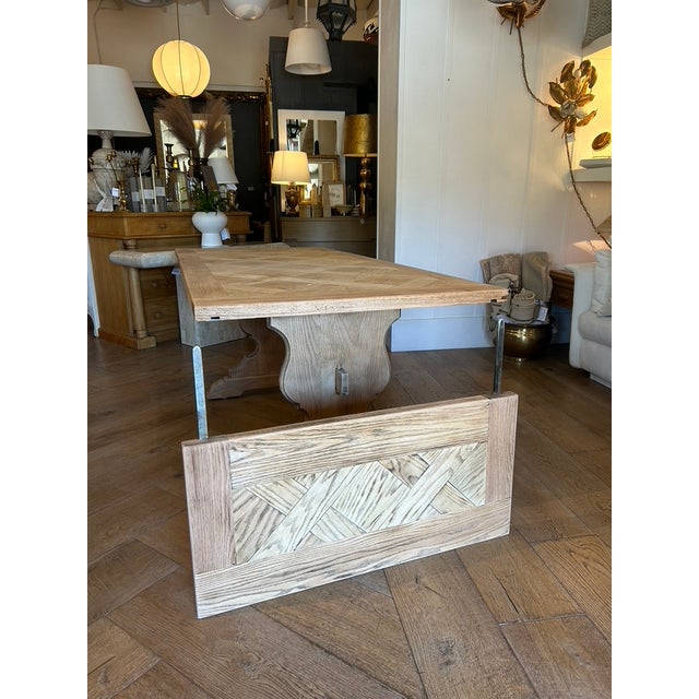 Wood Vintage Oak Trestle Dining Table For Sale - Image 7 of 10